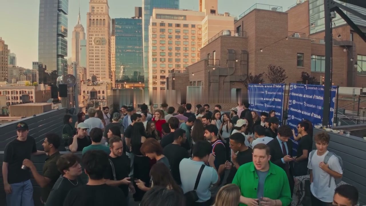 the packed Verci Flatiron rooftop at golden hour, Apps After Hours NYC