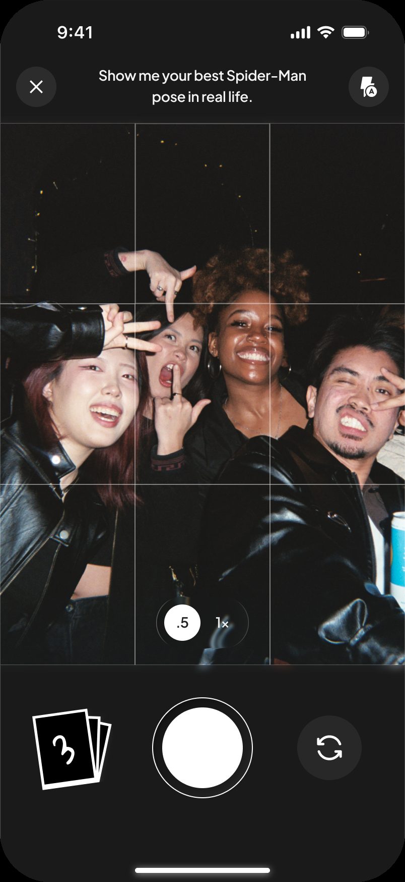 app design — in-event camera with a photo prompt challenge